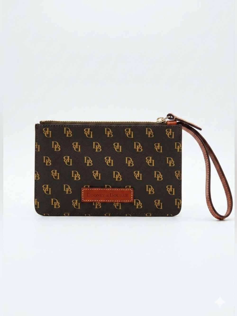 Dooney & Bourke Gretta Brown and Tan Signature Wristlet With Removable Strap
